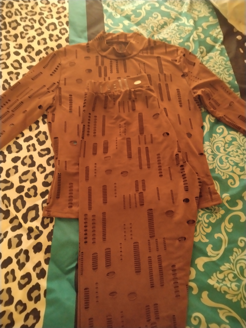 Women's Brown Distressed Long-Sleeve Tee - Picture 2 of 7